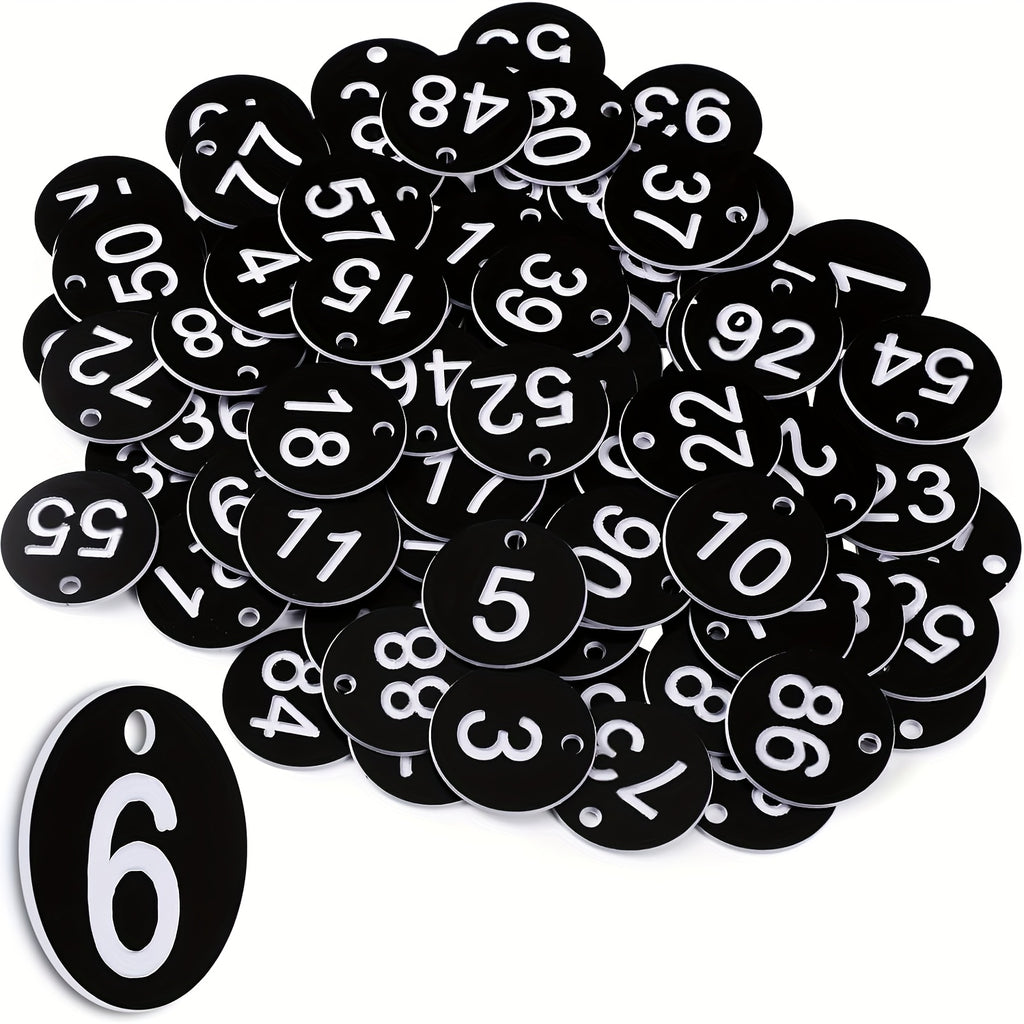 Nummerierte Etiketten 1–50 – runde Kunststoff-Schilder mit Metallringen