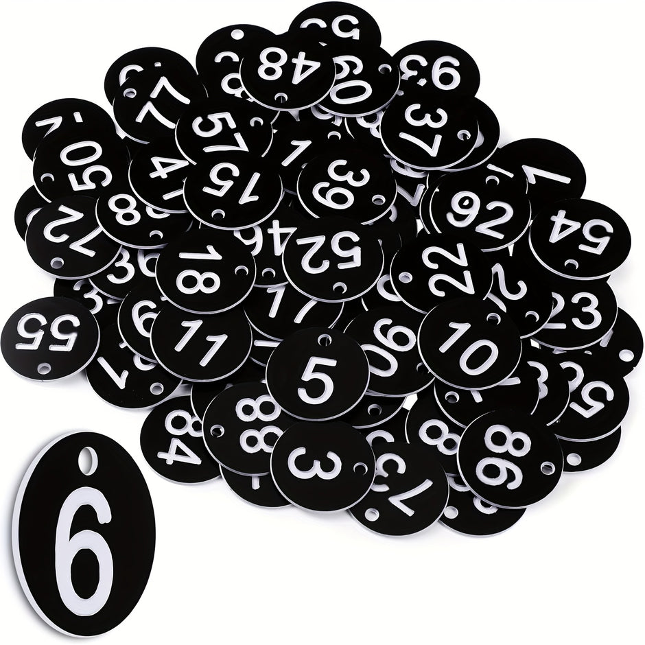 Nummerierte Etiketten 1–50 – runde Kunststoff-Schilder mit Metallringen