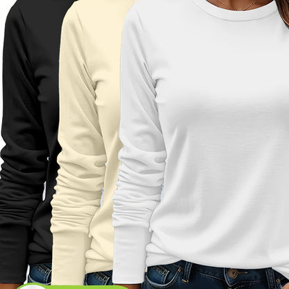 3er - Set Damen Langarmshirts aus 100 % schwerer Baumwolle – weich, langlebig, maschinenwaschbar – unifarben, bequem, für Alltag & jede Saison - FUXL - Shopify