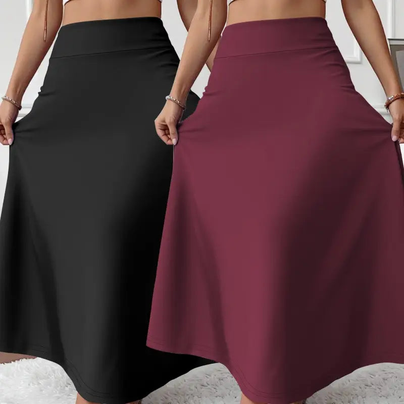 Schwarzer und dunkelroter hochbund maxirock aus glattem stretchstoff mit ausgestelltem a-linien-schnitt casual online bestellen