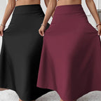 Hochbund maxirock ausgestellter a-linien-schnitt in schwarz und bordeaux aus glattem stretchstoff online bestellen