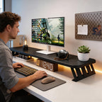 Monitorständer mit Schublade & verstellbarem Winkel – Holzoptik, Ergonomisch, für Monitor & Laptop