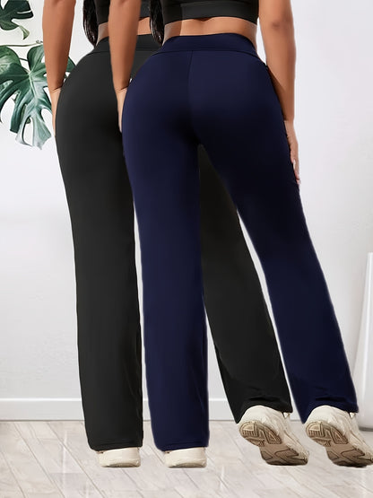 2er-Set Damen High-Waist Weite Flare-Hosen – Dehnbarer Elastikbund, atmungsaktiver lockerer Schnitt für Yoga, Spaziergänge & Freizeit, Olivgrün & Schwarz, Seitentaschen, Ganzjahreskomfort