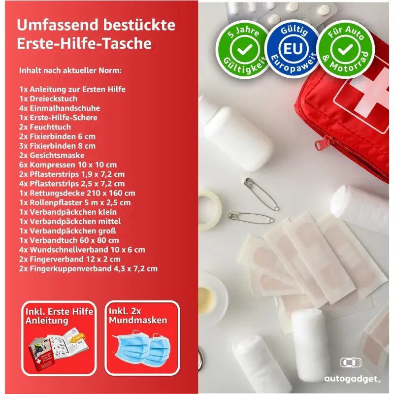 Roter kfz verbandkasten standard 2024 mit weißem kreuz sozial verpackt und online bestellen möglich