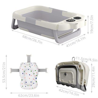 Faltbare Babybadewanne mit Badekissen & integriertem Thermometer – tragbar, rutschfest, leicht & stabil – ideal für Neugeborene, Kleinkinder, Reisen & Zuhause - FUXLShop