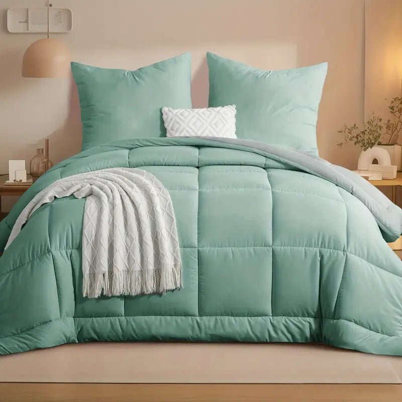 Teal quilted comforter wendbares steppdecken-set mit weicher textur und kissenbezügen online bestellen geschenkideen
