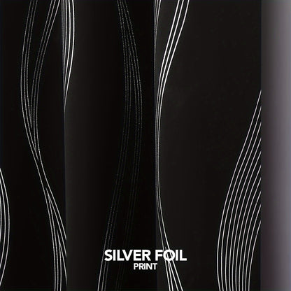 Verdunkelungsvorhänge Schwarz-Weiß Wellenmuster 2er Set - Ösenvorhänge