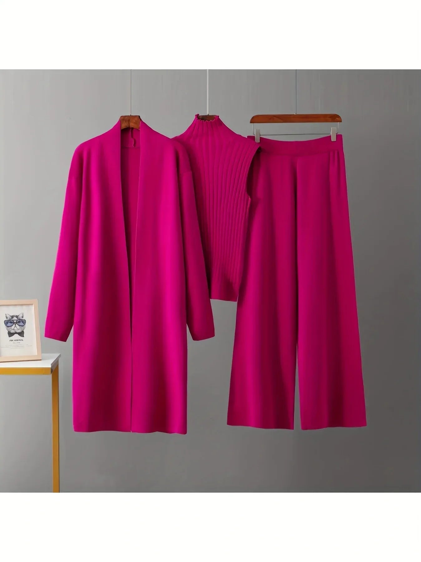 Damen 3-teiliges Strickset - Pullover, Cardigan & Hose - Casual Loungewear - FUXLShop
