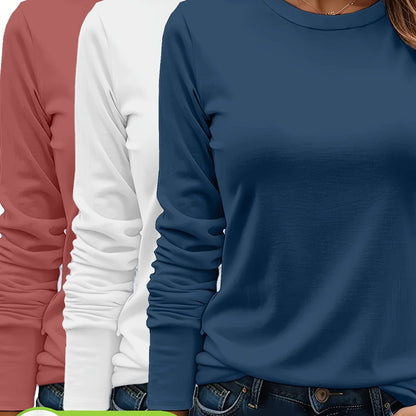 3er - Set Damen Langarmshirts aus 100 % schwerer Baumwolle – weich, langlebig, maschinenwaschbar – unifarben, bequem, für Alltag & jede Saison - FUXL - Shopify