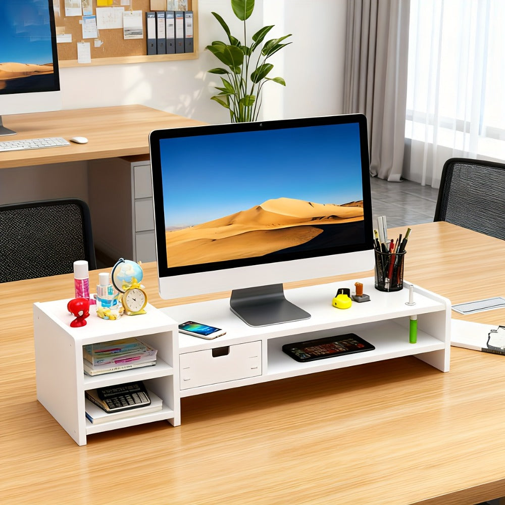 Ergonomischer Monitor-Ständer mit Stauraum – MDF, platzsparend, Homeoffice & Büro