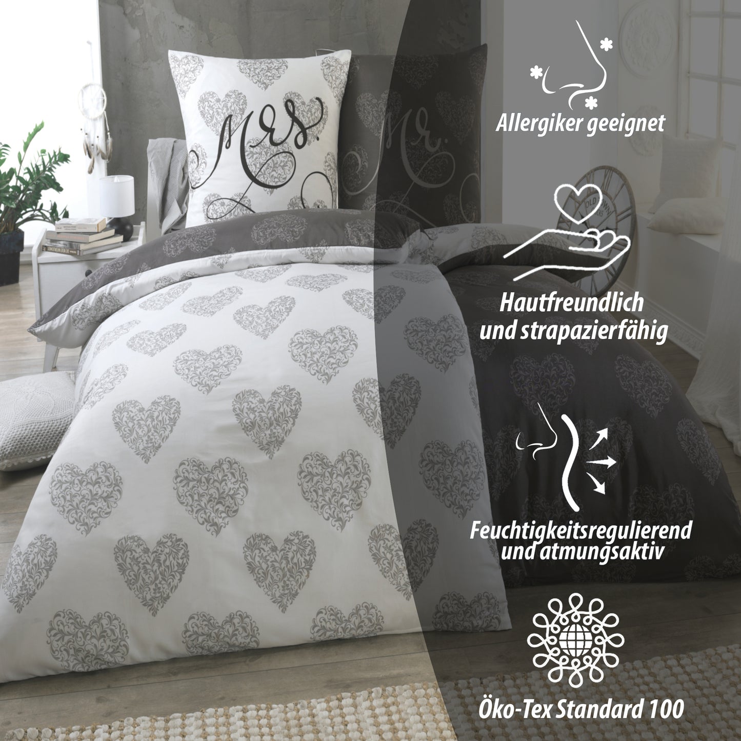 Bettwäsche-Set 135x200 4-teilig – Allergikerfreundlich – Spannbettlaken 135x200 & Kissenbezug 80x80 | Modern & Hochwertig