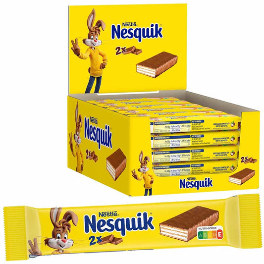 Nestlé Nesquik Doppel-Riegel 30×26 g (780 g) Display – Knusprige Cerealien & cremige Milchfüllung in zarter Schokolade – Vorratspack für Snack & Pause