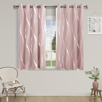 Verdunkelungsvorhänge Schwarz-Weiß Wellenmuster 2er Set - Ösenvorhänge