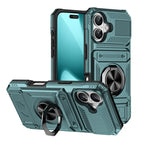 Rückseite einer stoßfesten handyhülle in teal und schwarz mit integriertem metallhalter und dual-kartenslot für heavy duty nutzung online bestellen