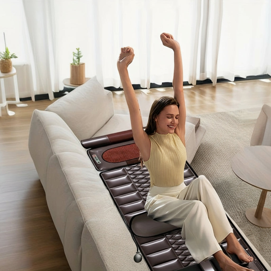 Dhovtcy Ganzkörper-Massage-Matratze mit Vibration & Wärme, Multi-Zonen Massageauflage für Rücken & Nacken