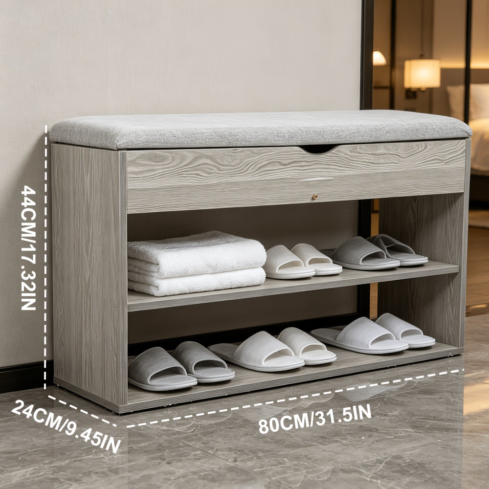 Schuhbank mit gepolsterter Sitzfläche und Aufbewahrungsbox – 3-stufiges Schuhregal für den Flur, Grau oder Weiß
