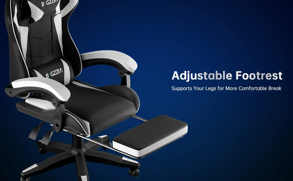 Gaming Stuhl Ergonomisch mit Fußstütze - Höhenverstellbarer Bürostuhl mit Lendenkissen & Kopfstütze für PC & Gaming - FUXLShop