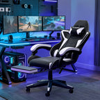 Gaming Stuhl Ergonomisch mit Fußstütze - Höhenverstellbarer Bürostuhl mit Lendenkissen & Kopfstütze für PC & Gaming - FUXLShop
