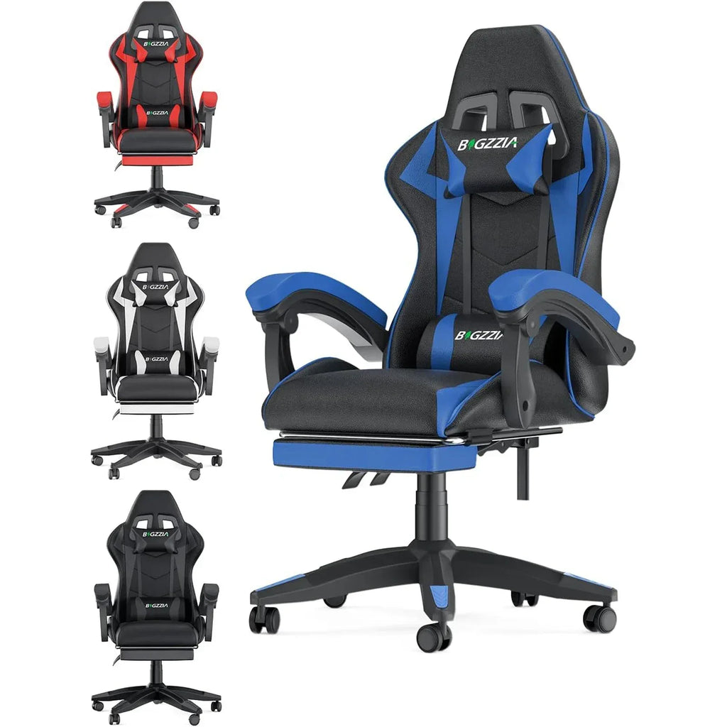 Gaming Stuhl Ergonomisch mit Fußstütze - Höhenverstellbarer Bürostuhl mit Lendenkissen & Kopfstütze für PC & Gaming - FUXLShop