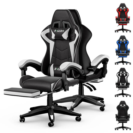 Gaming Stuhl Ergonomisch mit Fußstütze - Höhenverstellbarer Bürostuhl mit Lendenkissen & Kopfstütze für PC & Gaming - FUXLShop