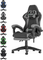 Gaming Stuhl Ergonomisch mit Fußstütze - Höhenverstellbarer Bürostuhl mit Lendenkissen & Kopfstütze für PC & Gaming - FUXLShop
