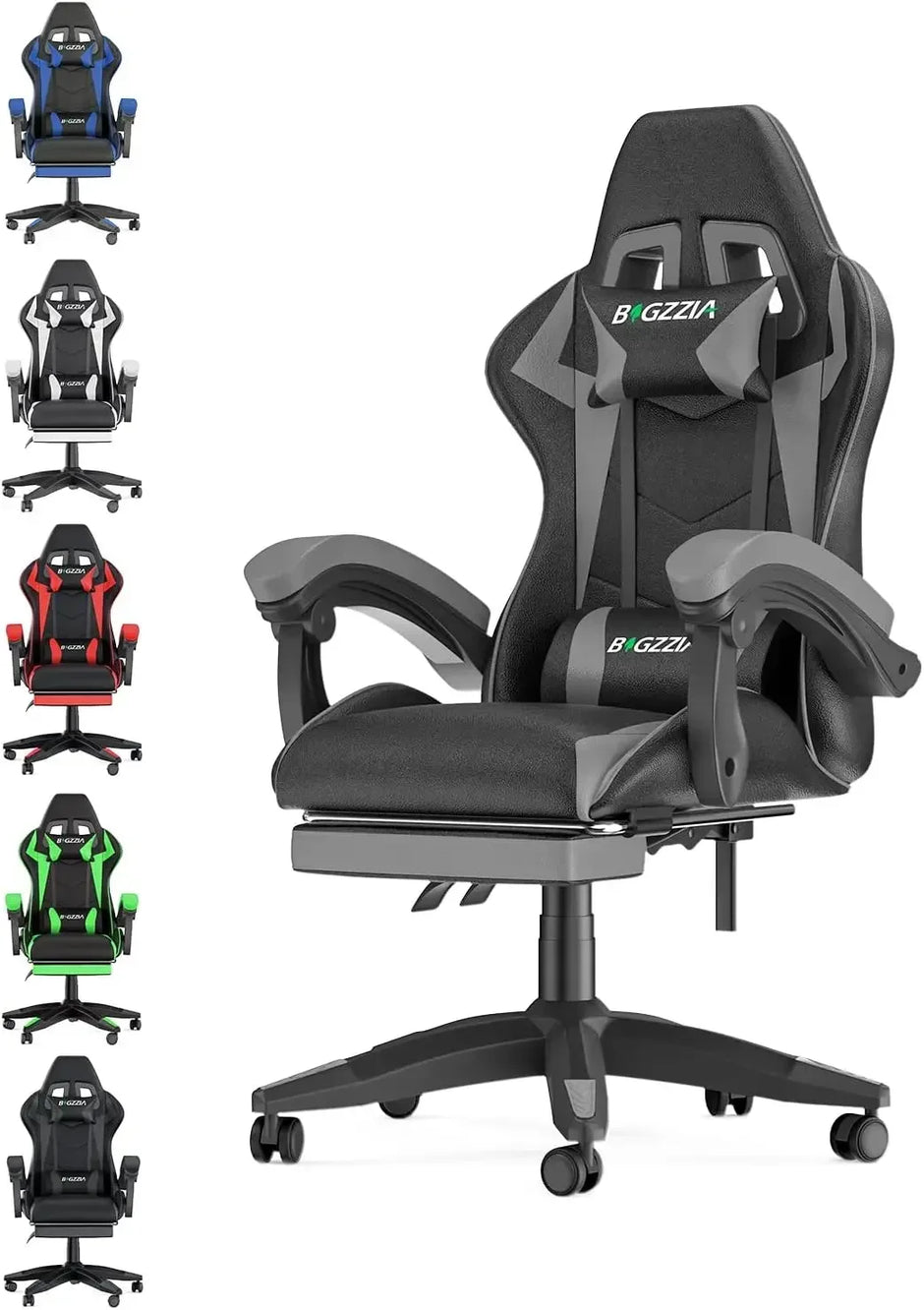 Gaming Stuhl Ergonomisch mit Fußstütze - Höhenverstellbarer Bürostuhl mit Lendenkissen & Kopfstütze für PC & Gaming - FUXLShop