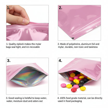 FUXL 50 Stück Wiederverschließbare Alufolie & Mylar Beutel – Frischhaltebeutel für Lebensmittel, Schmuck & Mehr - FUXL-Shopify 