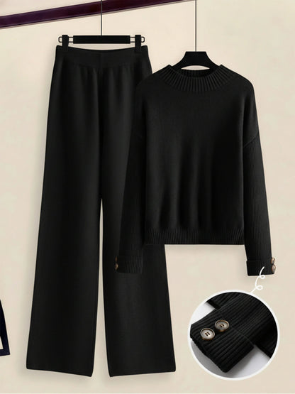 Damen Zweiteiler-Set mit Seitenstreifen – Rundhals Pullover & Gerade Hose, Weiche Freizeitkleidung für Herbst & Winter - FUXLShop
