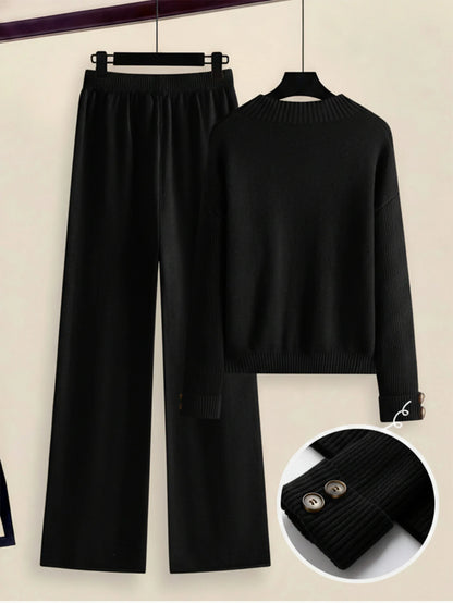 Damen Zweiteiler-Set mit Seitenstreifen – Rundhals Pullover & Gerade Hose, Weiche Freizeitkleidung für Herbst & Winter - FUXLShop