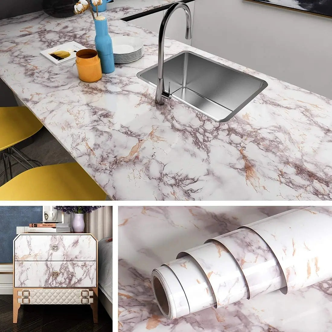 Luck Amy PVC Pearl Film Selbstklebende Tapete – Hochglanz, wasserfest & schimmelresistent für Küche, Schrank & Möbel (Schwarz/Weiß) - FUXL-Shopify 