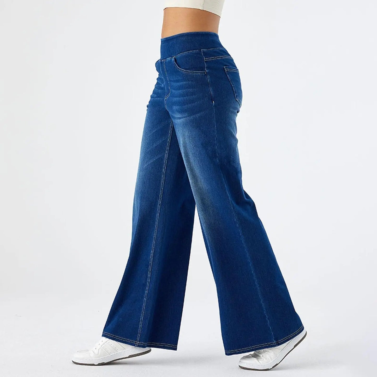 Damen High-Waist Jeans Weites Bein Knöchellang | Casual Streetwear