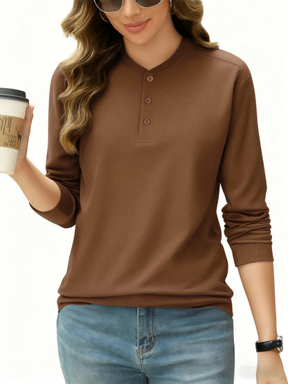 Einfarbiges Damen Henley Shirt mit langen Ärmeln, Y2K Stil, Baumwolle, Herbst Streetwear