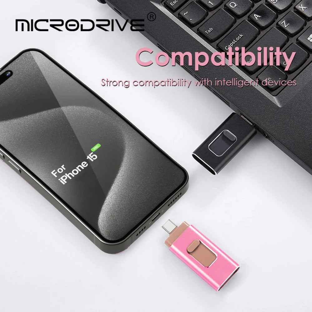 4-in-1-USB-Flash-Laufwerk, 64 GB, Hochgeschwindigkeits-Micro-USB-Stick, OTG-Typ-C-Stick, 32 GB, 128 GB, 256 GB, Memory Stick für iPhone, Samsung