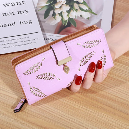 Frauen Brieftasche PU Leder Geldbörse Weibliche Lange Brieftasche Gold Hohl Blätter Beutel Handtasche Für Frauen Geldbörse Karte Halter Kupplung - FUXL-Shopify 