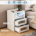LED-Nachttisch mit 2 Schubladen & Ladestation - Moderner Beistelltisch für Schlafzimmer - Nachtkommode mit Beleuchtung in Schwarz & Weiß - FUXLShop