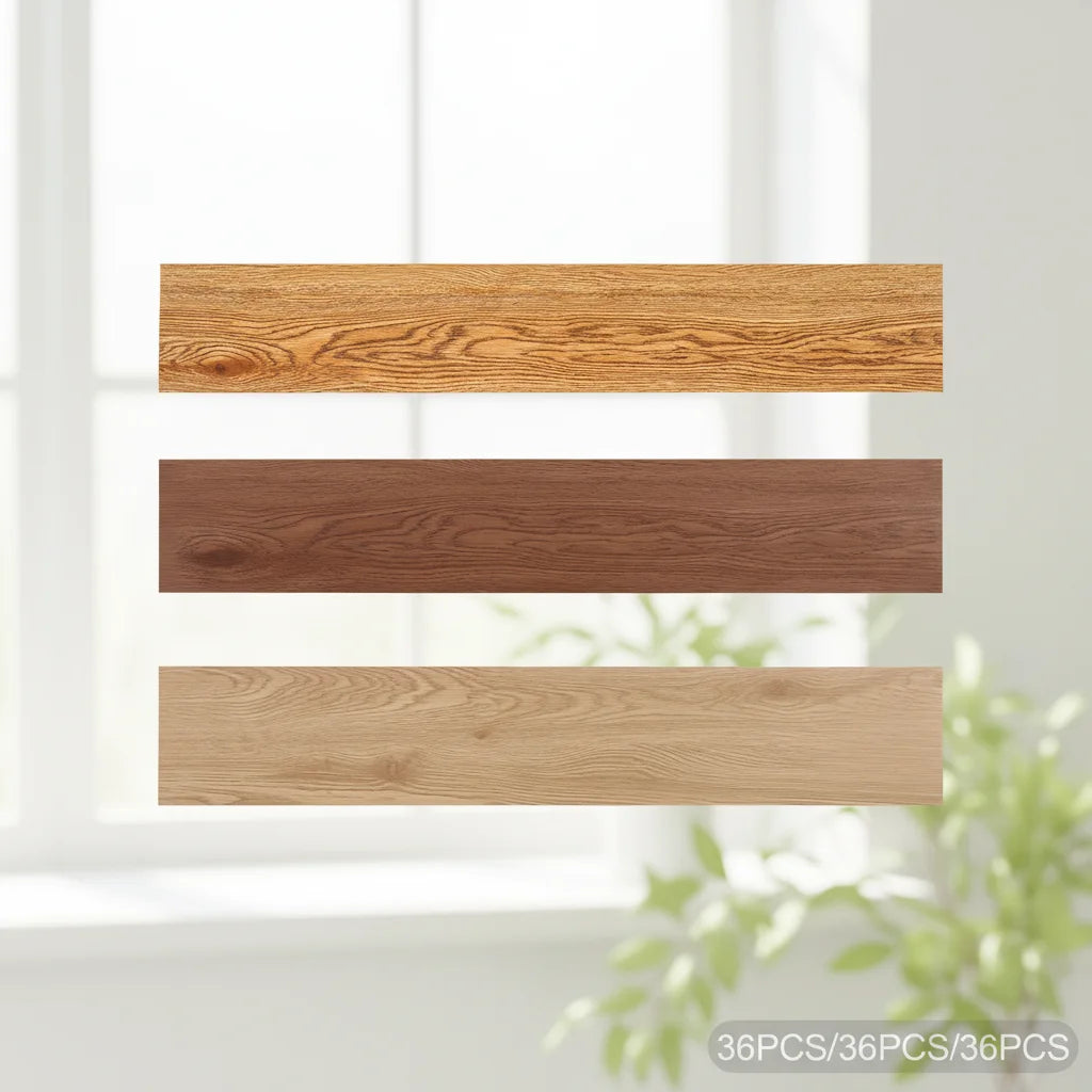 Selbstklebende PVC-Bodenbelag-Fliesen 36 Stück | Holzoptik Walnut/Oak/Log