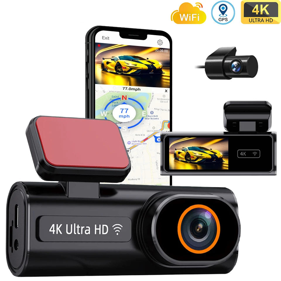 FUXL Ultra HD 4K Auto Front Dash Cam – Mini WIFI DVR Black Box mit 24H Parkplatz Monitor, Nachtsicht & optional GPS/Rückfahrkamera