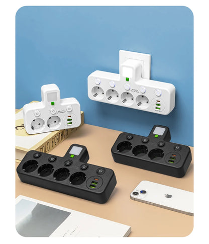 EU-Stecker, Steckdose, 5 Steckdosen, Steckdose, kein Verlängerungskabel, mit oder ohne ihn, USB-Typ-C-Anschlüsse, zwei Spezifikationen - FUXL-Shopify 