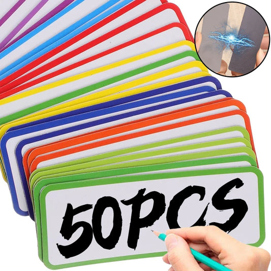 50/5 Stück magnetische, trocken abwischbare Etiketten – Whiteboard-Namensaufkleber für Kühlschrank, Büro, Schule & Zuhause – flexibel & wiederverwendbar