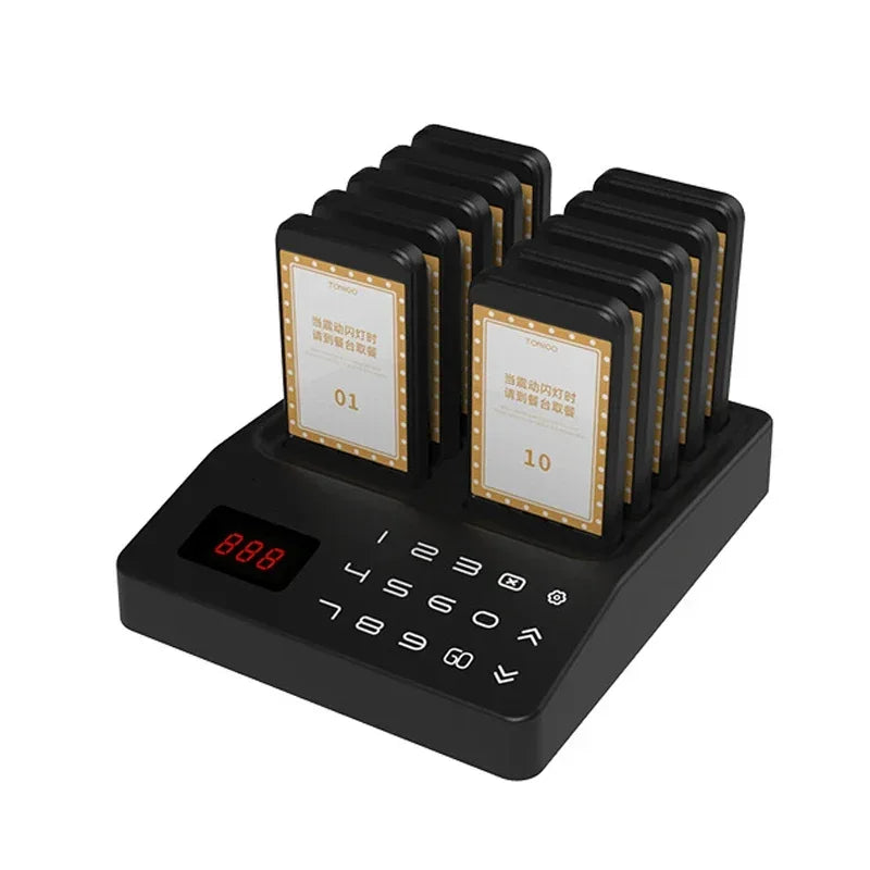 Drahtloses Pager-Rufsystem für Restaurant, Bar & Café – 10 oder 16 Empfänger, EU-Stecker