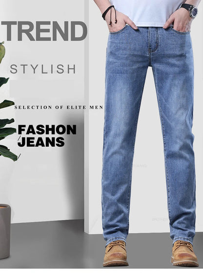 Frühlings-Herren-Jeans in Hellblau, schmal, stilvoll, lässig, Stretch-Stoff, Denim-Hose, klassische Hose, Rauchgrau - FUXL-Shopify 