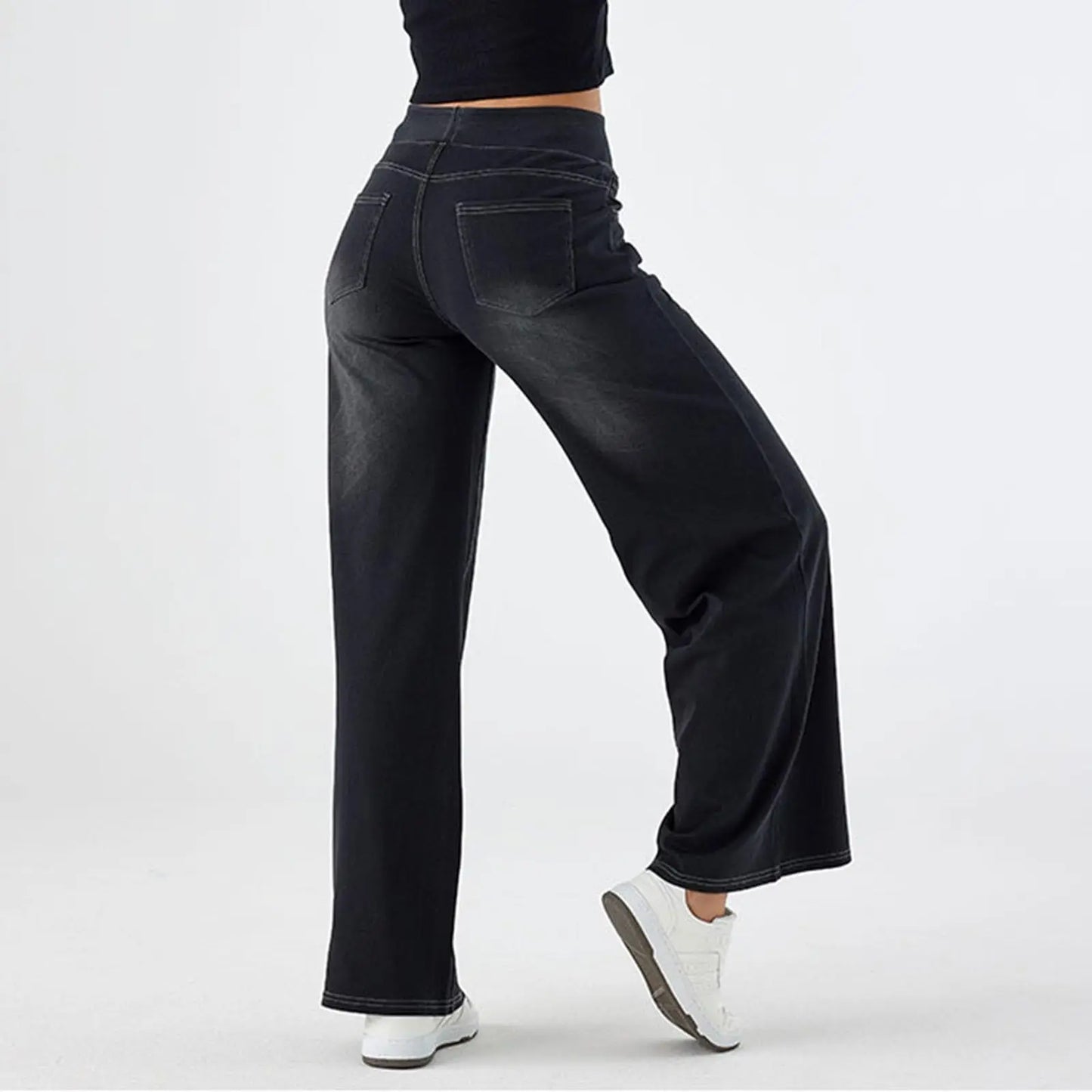 Damen High-Waist Jeans Weites Bein Knöchellang | Casual Streetwear