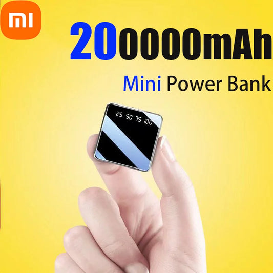ξAO 200000 mAh Mini Power Bank – Tragbares Ladegerät mit LED-Digitalanzeige, Spiegel-Design, Schnellladung für iPhone, Xiaomi, Huawei