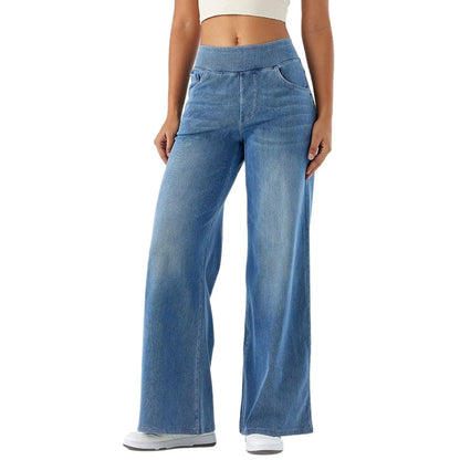 Damen High-Waist Jeans Weites Bein Knöchellang | Casual Streetwear