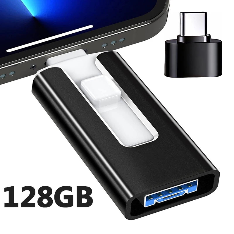 4-in-1 OTG USB 3.0 Flash Drive 128GB Schwarz – Speicherstick für iPhone & Android