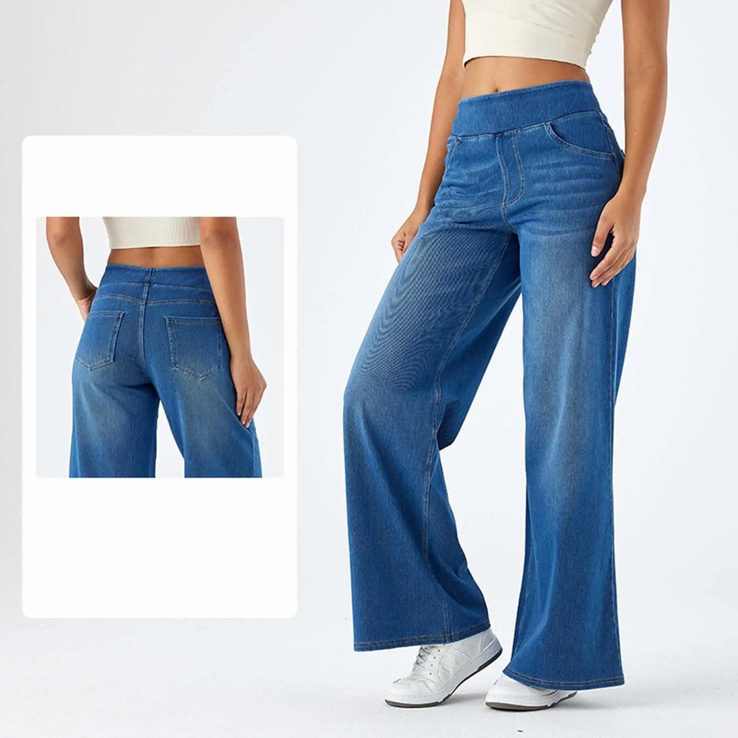 Damen High-Waist Jeans Weites Bein Knöchellang | Casual Streetwear