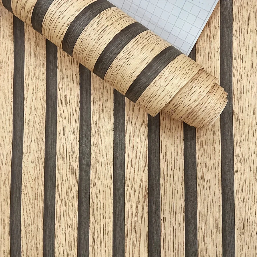 Selbstklebendes Kontaktpapier – Holz-Wandtafel mit Streifen – DIY-Deko, abziehbar, 1 Rolle, leicht anzubringen, vielseitig einsetzbar