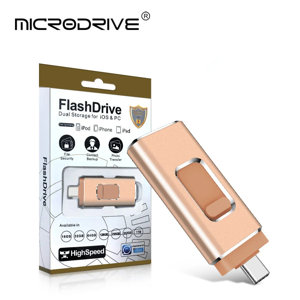 4-in-1-USB-Flash-Laufwerk, 64 GB, Hochgeschwindigkeits-Micro-USB-Stick, OTG-Typ-C-Stick, 32 GB, 128 GB, 256 GB, Memory Stick für iPhone, Samsung