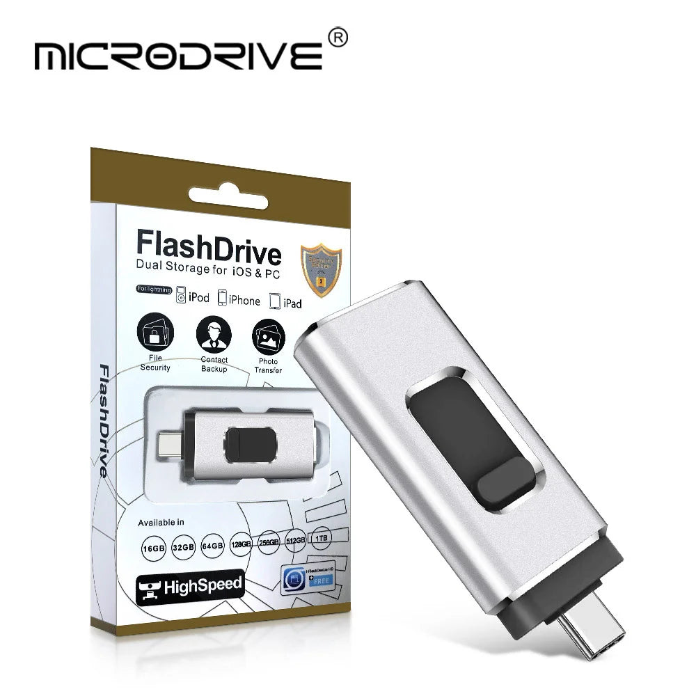 4-in-1-USB-Flash-Laufwerk, 64 GB, Hochgeschwindigkeits-Micro-USB-Stick, OTG-Typ-C-Stick, 32 GB, 128 GB, 256 GB, Memory Stick für iPhone, Samsung