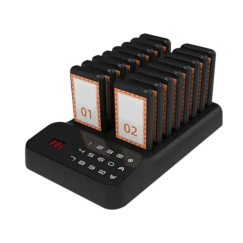 Drahtloses Pager-Rufsystem für Restaurant, Bar & Café – 10 oder 16 Empfänger, EU-Stecker
